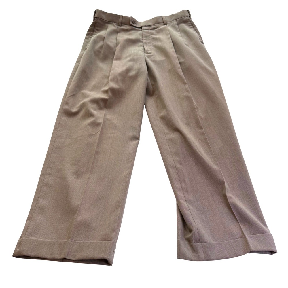 VTG Braggi Louis Raphael Men's Dress‎ Pants 32x29 Taupe Pleated Cuffed Trousers